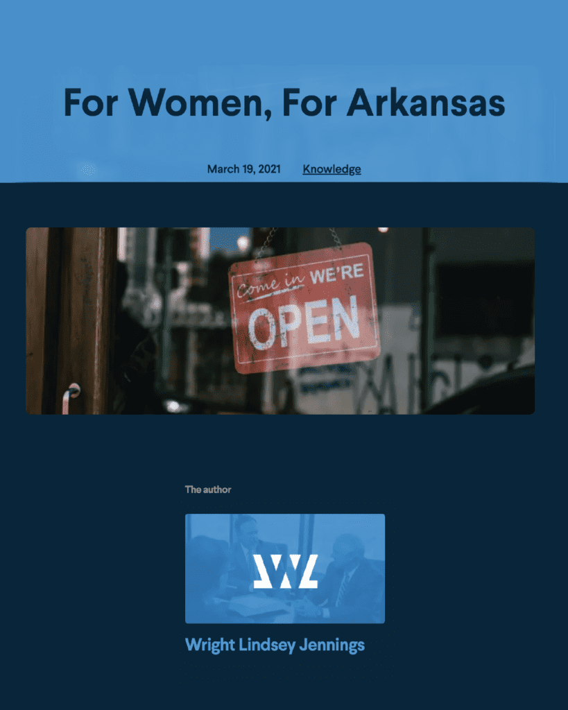 For Women, For Arkansas article